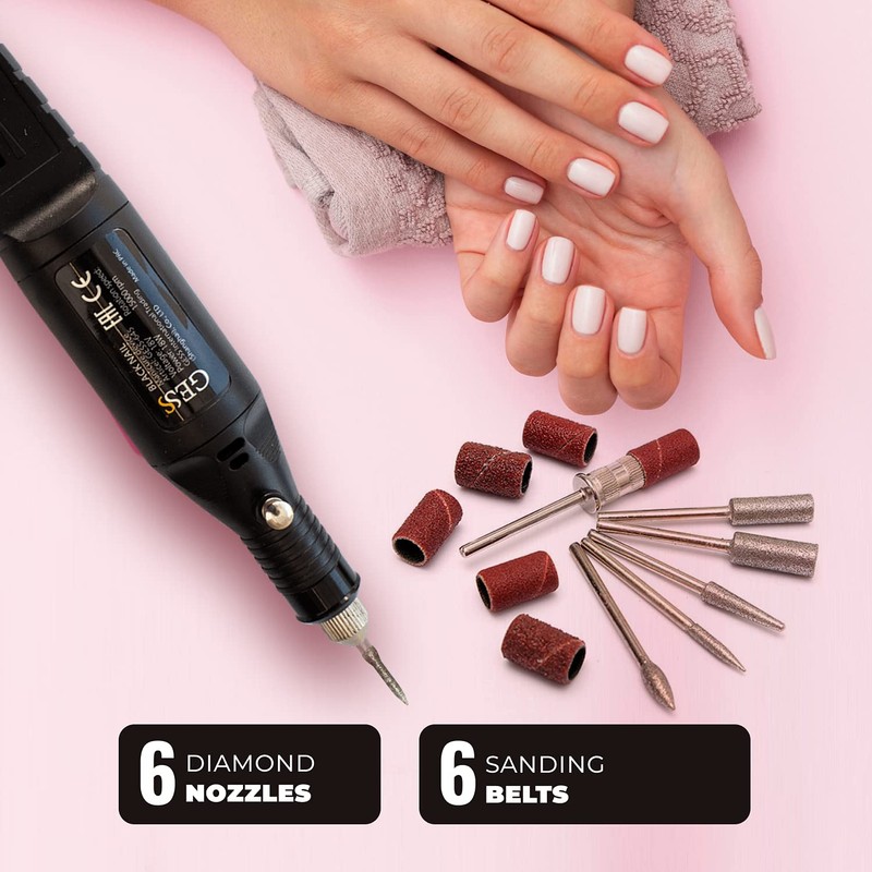 GESS Black Nail Electric Manicure Pedicure Set 6 Diamond Attachments