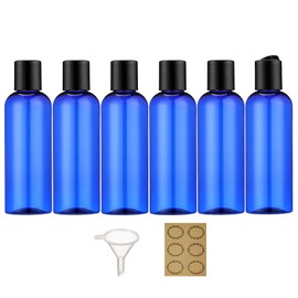 Apstaqeoo 6PCS 100ML Plastic Bottles with Disc Top Flip Cap Empty Squeeze Bottle Refillable Travel Container Dispenser with 1 Funnel & 6 Label TSA Approved for Liquid Lotion Toiletries Cosmetic（Blue）