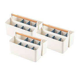 Vidifor 3 pcs Large Portable Caddy with Handle, Art Supplies, DIY Divided Basket for Crafts Colored Pencils Pen Holds Brushes (Blue Dividers)