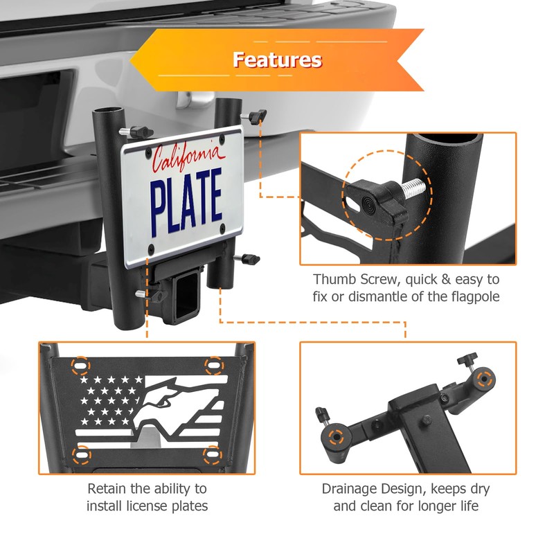 WeiSen Dual Flag Pole Holder Mount Kit with Hitch Receiver