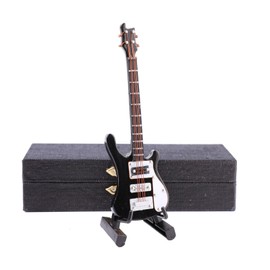 Dselvgvu Wooden Miniature Electric Bass Guitar with Stand and Case Mini Musical Instrument Electric Bass Guitar Replica Collectible Figurines Model Home Decoration Birthday Gifts (3.94"x1.18"x0.24")