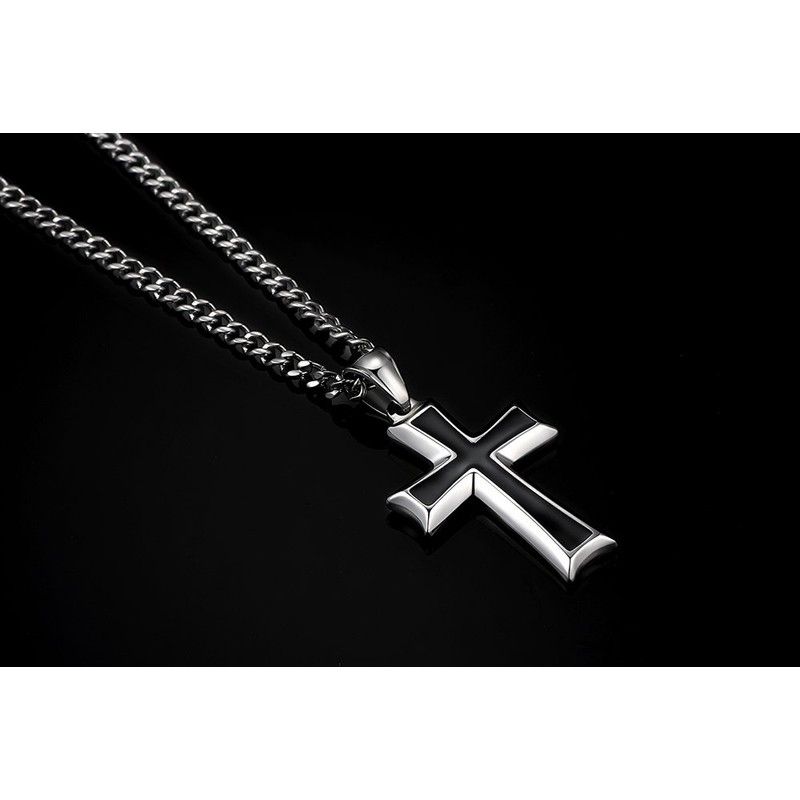 Reve Stainless Steel Black & Silver Cross Pendant Necklace for