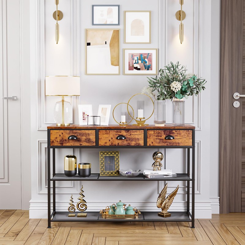 Furologee Entryway Table, 38'' Console Sofa Table with 3 Fabric