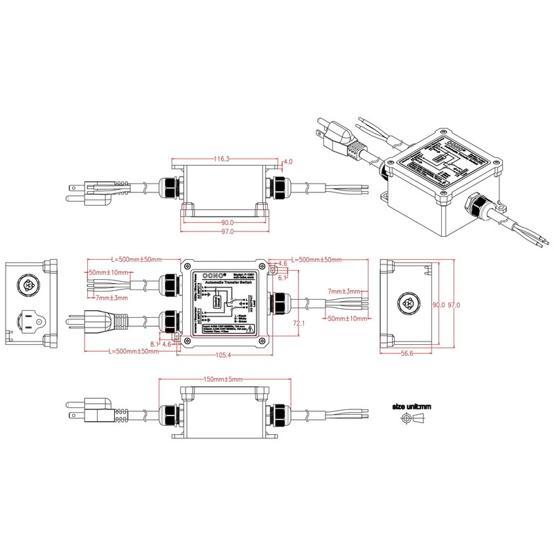 AC120V 15Amp Automatic Transfer Switch, ATS Auto Transfer Switch
