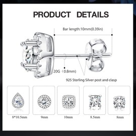 Morfetto 925 Sterling Silver Stud Earrings Large CZ Stud Earrings Fake Diamond Stud Earrings Silver Studs Set Cubic Zirconia Stud Earrings