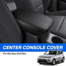 Karltys for Kia Soul Center Console Cover 2020-2024 2025, Leather Middle Console Cover for Kia Soul Accessories Waterproof Armrest Seat Box Cover Elbow Cushion Pad Protector Anti-Scratch