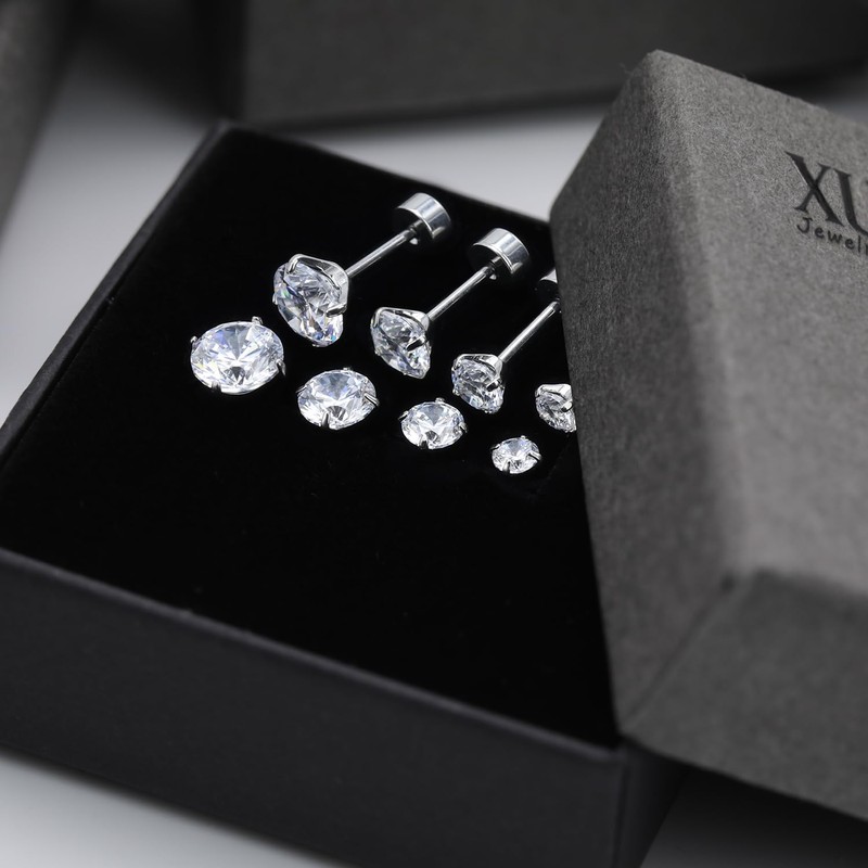 XUU Implant Grade Titanium Flat Back Stud Earrings Set for