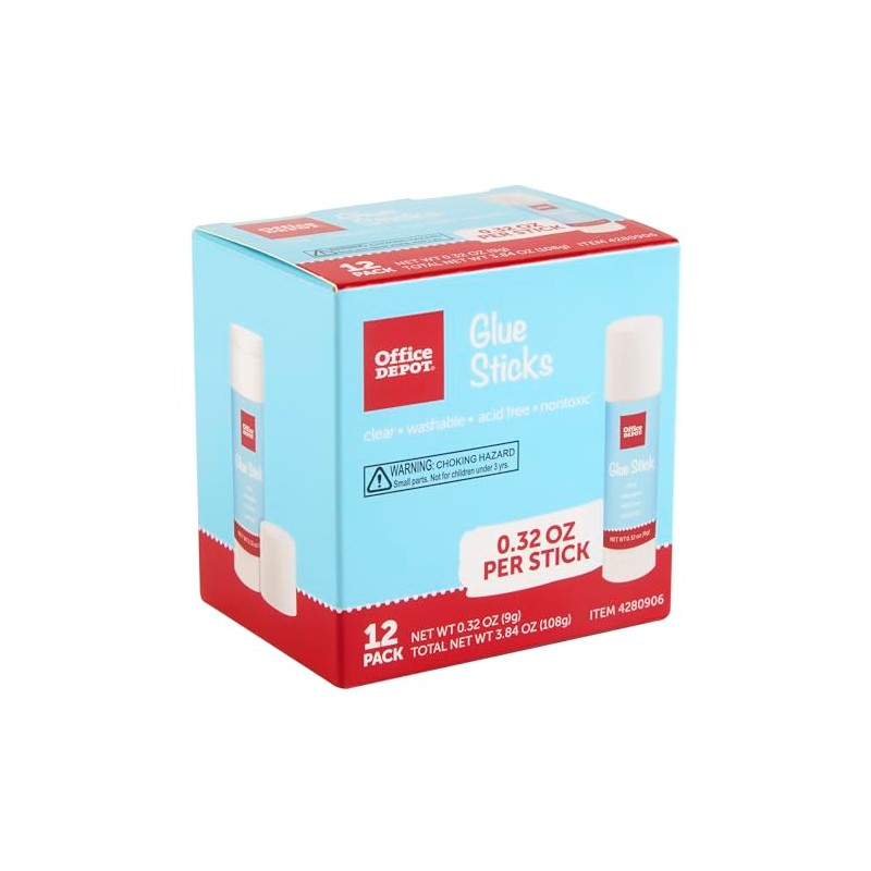 Office Depot Brand Glue Sticks, 0.32 Oz, Clear, Pack Of