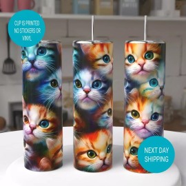 Handmade Cat Faces Colorful 20oz Tumbler