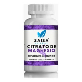 Citrato De Magnesio Puro Con 120 Cápsulas De 500 Mg C/u. | Suplemento Alimenticio | Alta biodisponibilidad | Sin sabor Saisa Herbal | Apoyo del sueño, energía, vitalidad