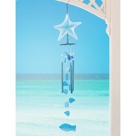 Sunset Vista Designs 92539 Blue Starfish Wind Chime, Metal and Color Glass