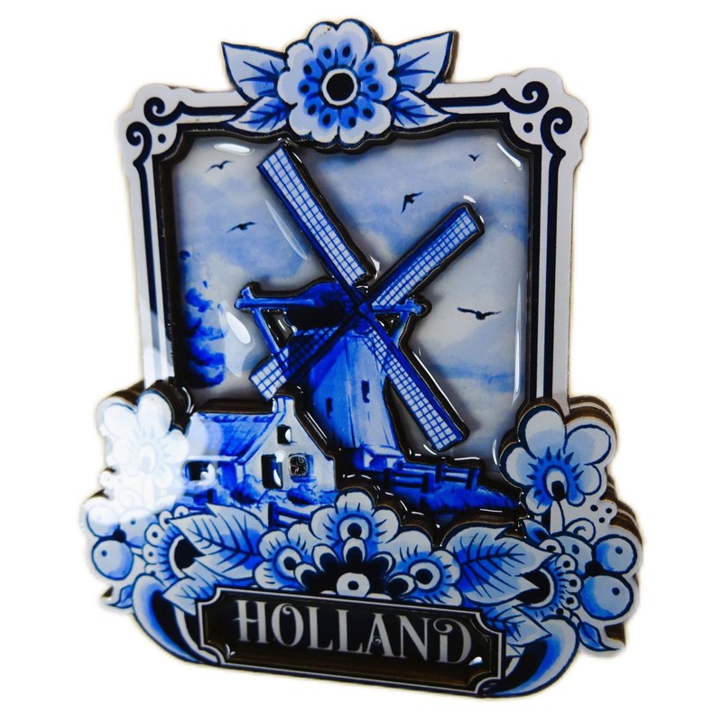 Souvenir Magnet Windmill Holland Delft Blue 9 x 8 cm