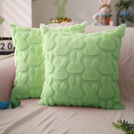 DFXSZ Easter Pillow Covers 20x20 inch Set of 2 Easter Decoration Green Rabbit Soft Plush Faux Fur Jacquard Throw Pillows for Bedroom Sofa Holiday Festivals Home Decor FHJ-010F20