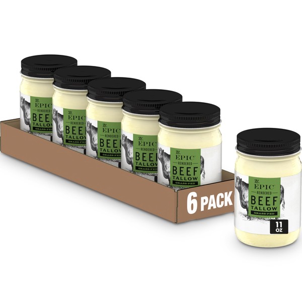 EPIC Beef Tallow, Grass-Fed, Keto Friendly, Whole30, 11oz Jar (Pack