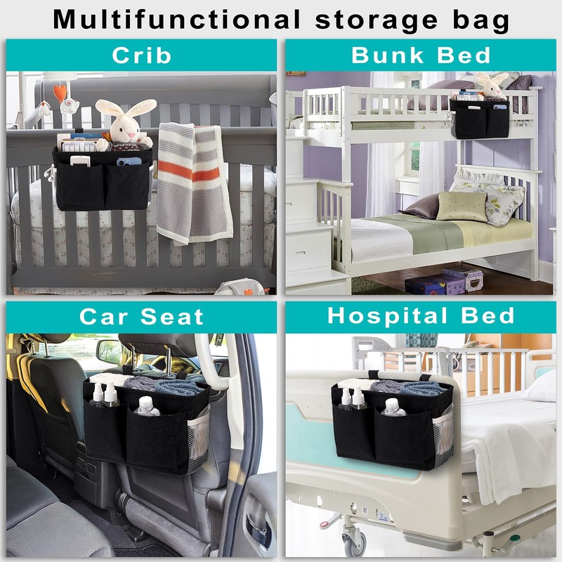 IGNPION Canvas Bed Box Bed Bags Baskets Hanging Adjustable Strap