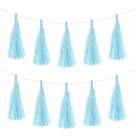 MECCANIXITY 25Pcs Light Blue Tassel Garland Banner with Rope Tissue Paper Tassels Party Tassels DIY Kits for Wedding Birthday Party Decoration