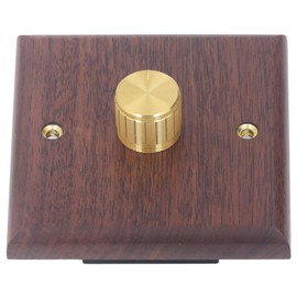 Wooden Dimmer Switch with Copper Knob for Dimming LED Lamps, Black Walnut Light Dimmer Switch for Home, 200