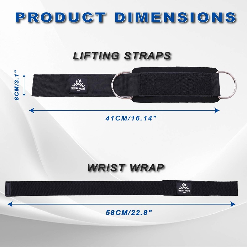 Wrist Cuffs with Dual D-Rings Lifting Straps Set with Mesh