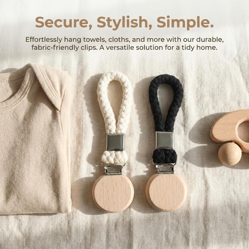 Zirax Tea Towel Clips with Woven Cotton Hanging Loop, Sturdy