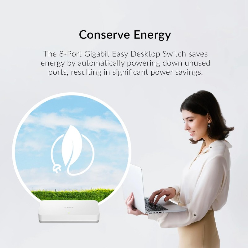 D-Link DGS-1008A 8-Port Gigabit Ethernet Switch, Compact Desktop Housing, Energy-Efficient,