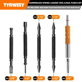 TYRWEEY 5-Piece Nail Setter Dual Head Nail Set & Dual Head Center Punch & Hinge Pin Remover Punch Set, Nail Setter Features 1/8-in, 3/16-in, 1/16-in, 1/32-in & Trim Nail Punch with Retaining Clip