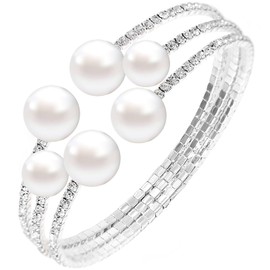 Chamqueen Adjustable Rhinestone Bracelet Classical Pearl Bracelet Bangle for Women Girls Jewelry Type11