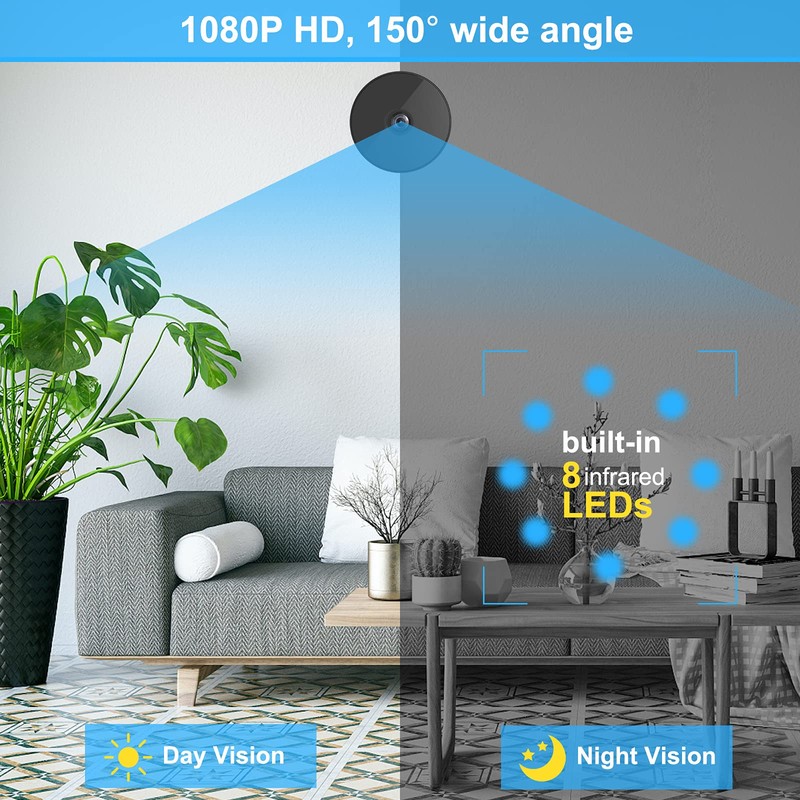 WiFi Mini Camera 1080P Wireless 150° Wide-Angle Security Camera with