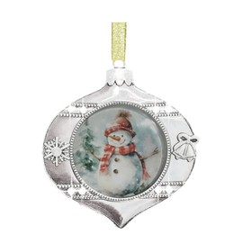 PTCRMG Christmas Tree Ornament Christmas Snowman on Christmas Background Glass Snowman Christmas Ornament Xmas Holidays Ornament Hanging Xmas Tree Decoration Silver