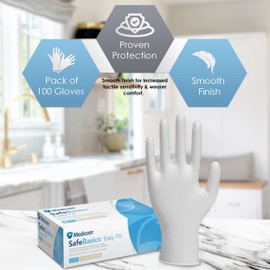 Medicom SafeBasics Easyfit Disposable Latex Gloves - 100 Count - Large - White Latex Gloves, Work Gloves, Multipurpose Powder Free Gloves