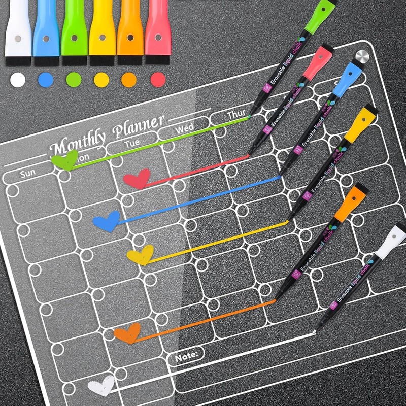 3 Pack Acrylic Magnetic Calendar for Fridge, Magnetic Calendar Dry