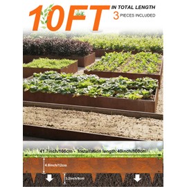 Vinci Landscape Edging Border, 40" L x 8" H 3Pack 10FT Total Rusted Corten Steel Garden Edging,Easy Installation,Sturdy Elegant Metal Lawn Broder for Flower Beds, Pathways, Paver Edges and Yard