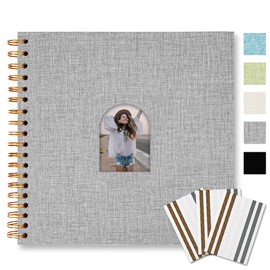 Vienrose 10X10 Inch DIY Scrapbook Album Linen Arch Window Photo Album 40 Blank Pages Scrap Book Photo Albums for Wedding Baby Shower, Gray