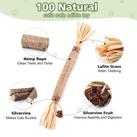 WOUSEDO 6 Pack Silvervine Sticks Cat Toy, Natural Chew Stick for Dental Care Teeth Cleaning,Matatabi Cat nip Treat Toys for Indoor Cats& Kittens