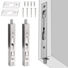 XAVSWRDE 2 Packs Door Bolt Lock Flush Bolt Latch Lock Concealed Door Security Bolts Polished Chrome Slide Door Lock 15CM Bolted Lock Replacement with Screws for Bedroom, Bathroom, Cupboard (Silver)