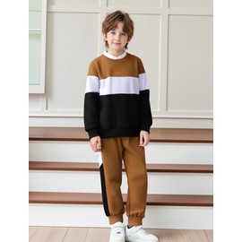Hihosdor Toddler Boy Clothes Long Sleeve Sweatshirt Tops and Pants Fall Winter Outfits Set, Brown, 4-5 Years