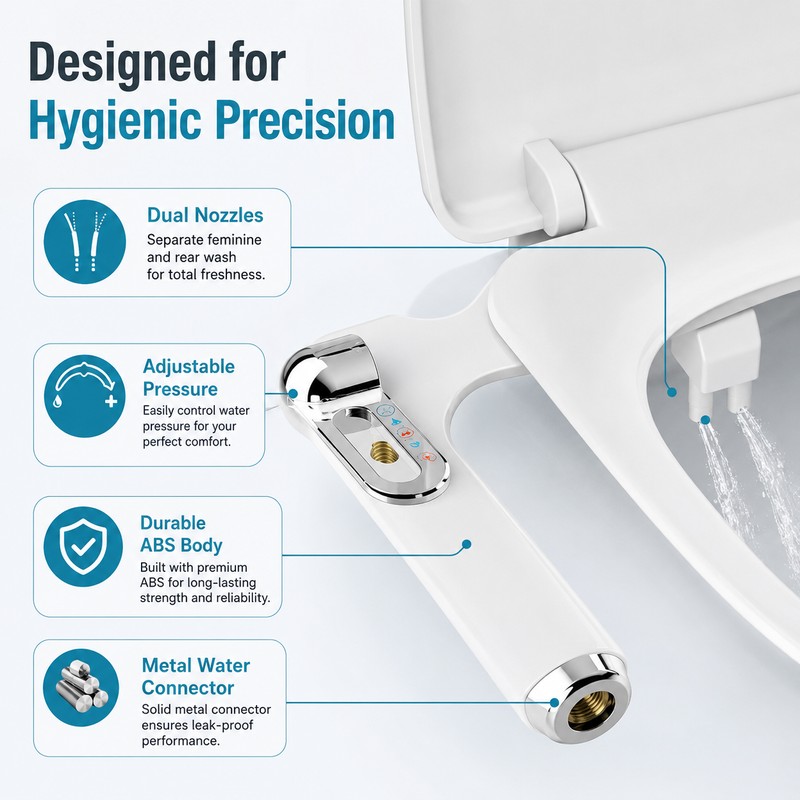 Non-Electric Bidet Attachment for Toilet Seats – Adjustable Fresh Water