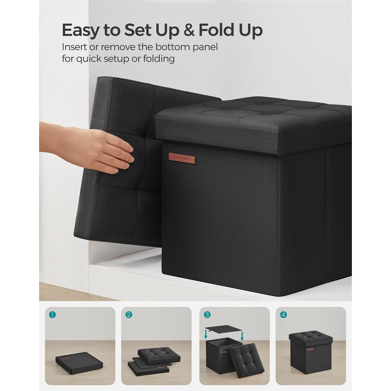 SONGMICS Storage Ottoman, Foldable Small Ottoman Foot Rest, 11.8 Inches