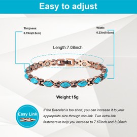 EnerMagiX Copper Bracelets for Women, Pure Copper Turquoise Adjustable Magnetic Bracelets, Copper Jewelry（0166）