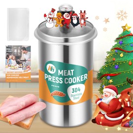 Newhai Deli Meat Maker Lunch Meat Press Ham Meat Cooker Healthy Homemade Ham with Thermometer 5 Secret Recipes Cooking Bags 304 Stainless Steel with Glass Cover