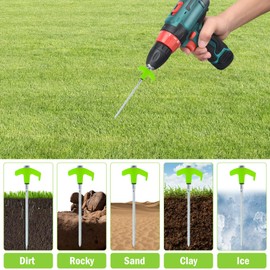 8Pcs Screw in Tent Stakes Carbon Steel Tent Pegs Portable Ground Anchors Screw Multipurpose Ground Anchor Peg 20cm Tent Spikes for Yard Camping Garden Grassland(light green)