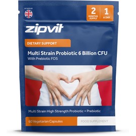 Zipvit Probiotic 6 Billion CFU with Prebiotic - Multi-Strain Gut Health Support, 5 Strains Including Lactobacillus Acidophilus, 60 Vegetarian Capsules, 2-Month Supply for Men & Women