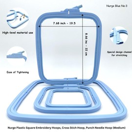 Nurge Blue Medium (No:3) Plastic Square Embroidery Hoop, Cross Stitch Hoops, Punch Needle Hoop , DIY Craft Sewing,ABS Plastic Embroidery Hoops
