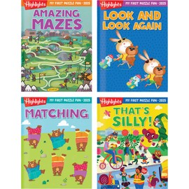 Highlights Puzzle Fun 2025 Puzzle Books for Kids Ages 6 and Up, 4-Book Set of Brain Teasers, Mazes, Word Puzzles and More Travel-Friendly Screen Free Brain-Boosting Activities