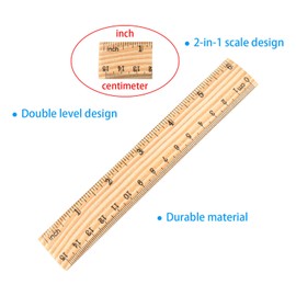 DIAO79NI Wooden Ruler, 6 Inch (15cm) Ruler, Pack of 3, Wood Ruler, Rulers for Kids, Measuring Tools, Ruler Set, Ruler in Inches and Centimeters