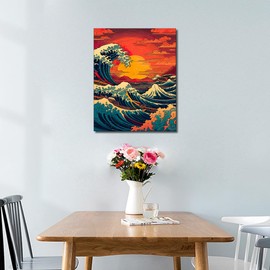 TISHIRON Paint by Numbers for Adults, Japan Landscape Painting by Numbers for Adults, Big Waves Paint by Numbers Kits Arts Craft, 16 x20 Inch