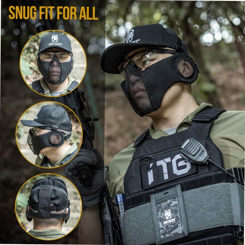 OneTigris 6" Foldable Half Face Airsoft Mesh Mask with Ear
