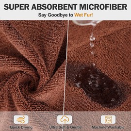 HezzLuv Super Absorbent Dog Bathrobe, Microfiber Dog Drying Coat, Pet Towel Robe for Small Medium & Large Dogs, Quick Dry Bath Towel, All-Season Dressing Gown (Brown XS)