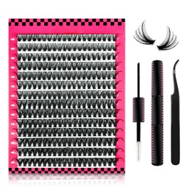 DIY Eyelash Extensions Set, 280 Pieces, Individual Cluster Lashes, Natural Cluster Eyelashes, with Eyelash Glue and Seal, 7-Day Hold Eyelash Extension Kit with Applicator (40D, D-9-16 mm)