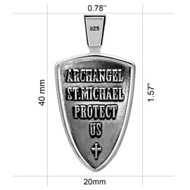 VENICEBEE® Archangel St. Michael Protect Us Saint Medal Cross Sword Shield Protection Unique Solid 925 Sterling Silver Pendant Necklace + Velvet Pouch, Polishing Cloth, Fine Gift Box