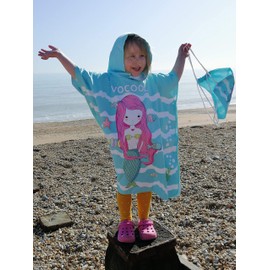 VOCOOL Hooded Poncho Microfiber Towel for 2-7 Years Old Children - Mermaid